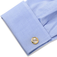 Load image into Gallery viewer, Double Sided Gold Mother of Pearl Round Beveled Cufflinks
