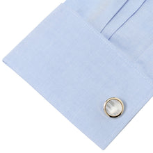 Load image into Gallery viewer, Double Sided Gold Mother of Pearl Round Beveled Cufflinks