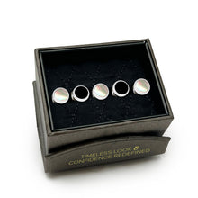 Load image into Gallery viewer, Double Sided Onyx and Mother of Pearl Round Beveled 5-Studs