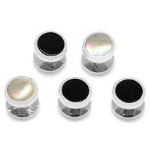 Load image into Gallery viewer, Double Sided Onyx and Mother of Pearl Round Beveled 5-Studs