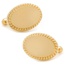 Load image into Gallery viewer, 14K Gold Plated Rope Border Oval Engravable Cufflinks