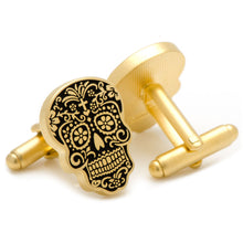 Load image into Gallery viewer, Gold Day of the Dead Cufflinks