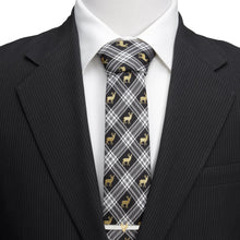 Load image into Gallery viewer, Black Plaid Stag Men's Tie