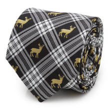 Load image into Gallery viewer, Black Plaid Stag Men's Tie