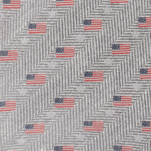 Load image into Gallery viewer, Light Gray Herringbone American Flag Men's Tie