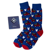 Load image into Gallery viewer, Disney Mickey Mouse Holiday Truck Navy Socks and Blue Lapel Pin Gift Set