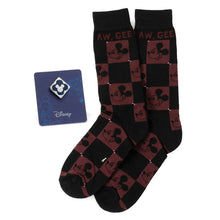 Load image into Gallery viewer, Disney Mickey Mouse Red Check Sock and Mickey Blue Lapel Pin Gift Set