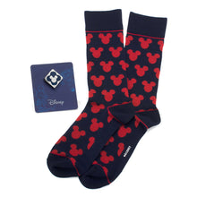 Load image into Gallery viewer, Disney Mickey Mouse Silhouette Blue Sock and Mickey Blue Lapel Pin Gift Set