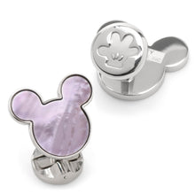 Load image into Gallery viewer, Disney Mickey Mouse Silhouette Lavender Mother of Pearl Sterling Silver Cufflinks