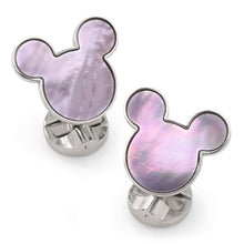 Load image into Gallery viewer, Disney Mickey Mouse Silhouette Lavender Mother of Pearl Sterling Silver Cufflinks