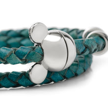Load image into Gallery viewer, Disney Mickey Mouse Silhouette Teal Leather Wrap Bracelet