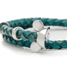 Load image into Gallery viewer, Disney Mickey Mouse Silhouette Teal Leather Wrap Bracelet