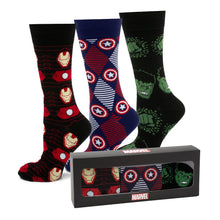 Load image into Gallery viewer, Marvel Avengers Favorites 3 Pair Socks and Lapel Pin Gift Set