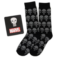 Load image into Gallery viewer, Marvel Punisher Black Socks and Silver Lapel Pin Gift Set