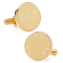 Load image into Gallery viewer, Custom Clock Engravable Gold Cufflinks