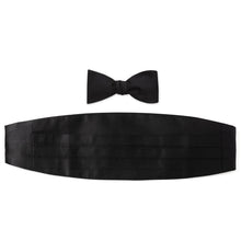 Load image into Gallery viewer, Black Silk Cummerbund and Bowtie Set