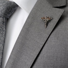Load image into Gallery viewer, Caduceus Pave Gunmetal Lapel Pin