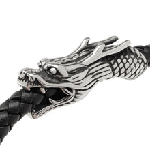 Load image into Gallery viewer, Dragon Head Braided Black Leather Bracelet with Magnetic Closure