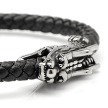 Load image into Gallery viewer, Dragon Head Braided Black Leather Bracelet with Magnetic Closure