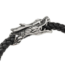 Load image into Gallery viewer, Dragon Head Braided Black Leather Bracelet with Magnetic Closure