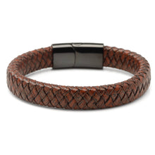 Load image into Gallery viewer, Red Brown Braided Leather Bracelet with Gunmetal Stainless Steel Magnetic Clasp