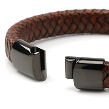 Load image into Gallery viewer, Red Brown Braided Leather Bracelet with Gunmetal Stainless Steel Magnetic Clasp