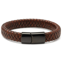 Load image into Gallery viewer, Red Brown Braided Leather Bracelet with Gunmetal Stainless Steel Magnetic Clasp