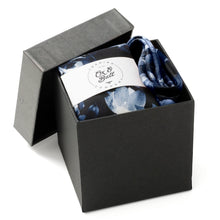 Load image into Gallery viewer, Painted Floral Blue Necktie and Pocket Square Gift Set