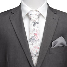 Load image into Gallery viewer, Painted Floral Gray Necktie and Pocket Square Gift Set