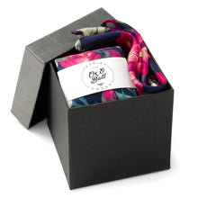 Load image into Gallery viewer, Painted Floral Navy Necktie and Pocket Square Gift Set