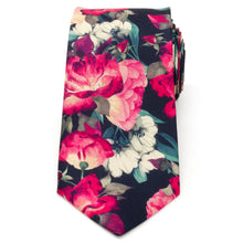 Load image into Gallery viewer, Painted Floral Navy Necktie and Pocket Square Gift Set