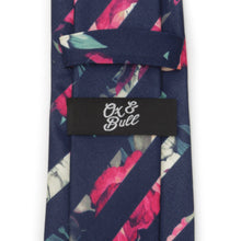 Load image into Gallery viewer, Painted Floral Navy Stripe Silk Men's Tie