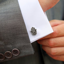 Load image into Gallery viewer, Hamsa Textured Silver Cufflinks