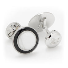 Load image into Gallery viewer, Jade with Onyx Ring Stainless Steel Cufflinks