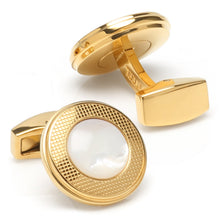 Load image into Gallery viewer, Mother of Pearl Round Gold Stainless Steel Cufflinks