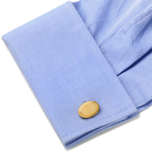 Load image into Gallery viewer, 14K Gold Plated Rope Border Oval Cufflinks and Tie Bar Gift Set
