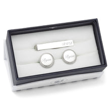 Load image into Gallery viewer, Engravable Rope Border Round Cufflinks and Tie Bar Gift Set