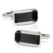 Load image into Gallery viewer, Silver Rectangular Cufflink with Dark Gray Cats Eye