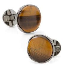 Load image into Gallery viewer, Sterling Silver Formal Tigers Eye Gunmetal Cufflinks