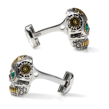 Load image into Gallery viewer, Sterling Silver with 18K Gold Vermeil Day of the Dead Skull Cufflinks