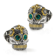 Load image into Gallery viewer, Sterling Silver with 18K Gold Vermeil Day of the Dead Skull Cufflinks