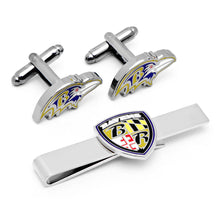 Load image into Gallery viewer, NFL Baltimore Ravens Cufflinks and Shield Tie Bar Gift Set