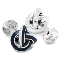 Load image into Gallery viewer, Sterling Blue Enamel Knot Cufflinks