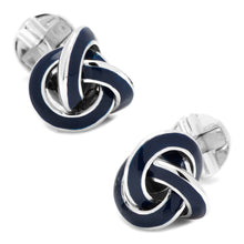 Load image into Gallery viewer, Sterling Blue Enamel Knot Cufflinks