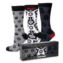 Load image into Gallery viewer, Star Wars Darth Vader Black, White, and Gray Dress Socks and Lapel Pin Gift Set