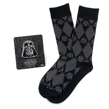 Load image into Gallery viewer, Star Wars Darth Vader Black Argyle Dress Socks and Lapel Pin Gift Set