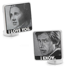 Load image into Gallery viewer, Star Wars Princess Leia and Han Solo "I Love You / I Know" Photo Cufflinks