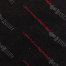 Load image into Gallery viewer, Star Wars Green and Red LIGHTSABER Pattern Black Dress Socks with Jedi Crest Lapel Pin Gift Set
