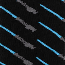 Load image into Gallery viewer, Star Wars Obi-Wan Kenobi Blue LIGHTSABER Pattern Black Dress Socks with Jedi Crest Lapel Pin Gift Set