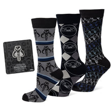 Load image into Gallery viewer, Star Wars Mandalorian 3-Pack Dress Sock and Mythosaur Lapel Pin Gift Set